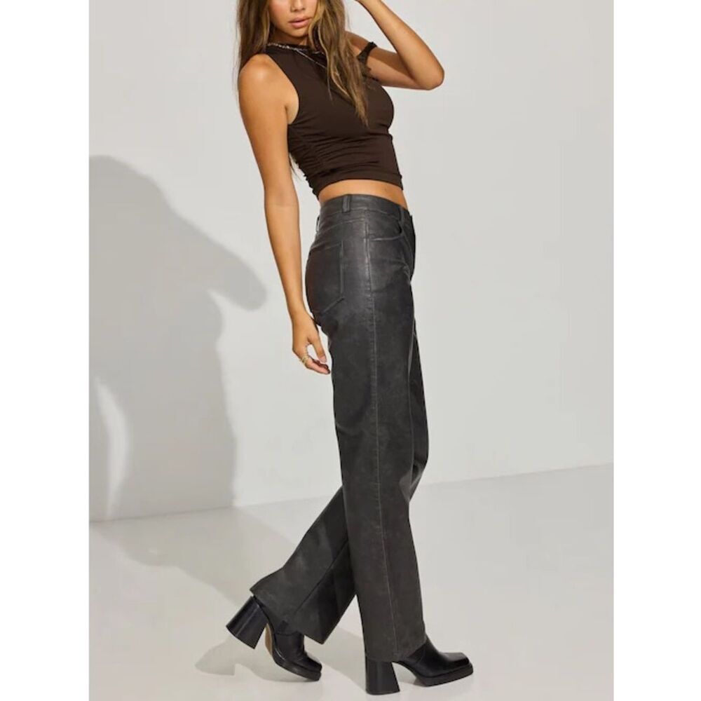 Garage Vegan Leather Straight-Leg Pants